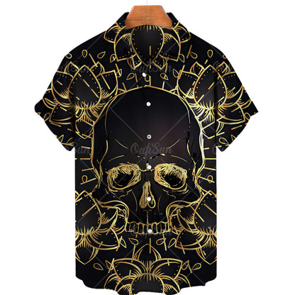 Men's 3D Skull Print Short Sleeve Shirt