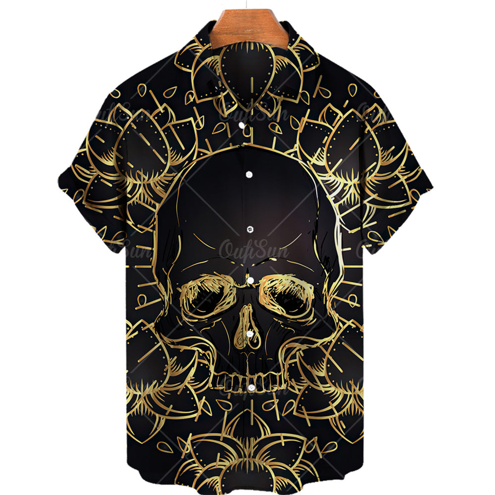 Men's 3D Skull Print Short Sleeve Shirt