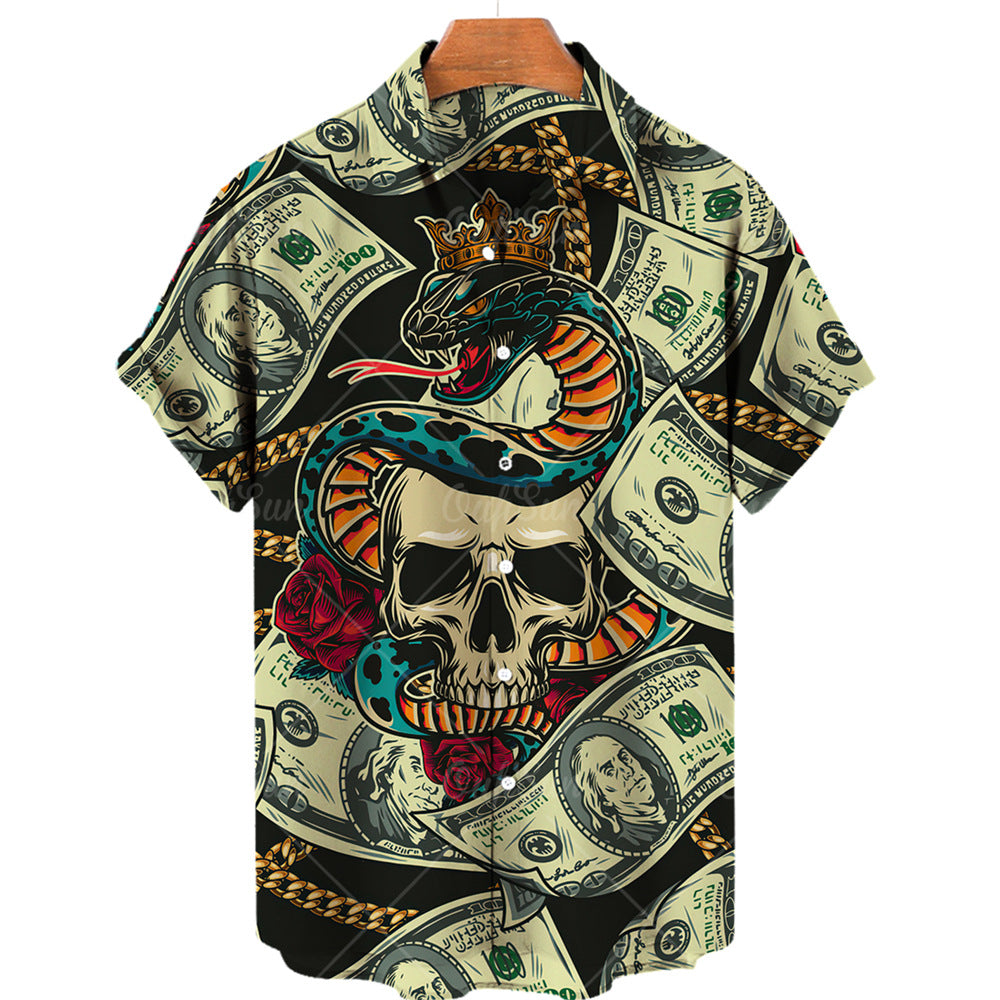 Men's 3D Skull Print Short Sleeve Shirt