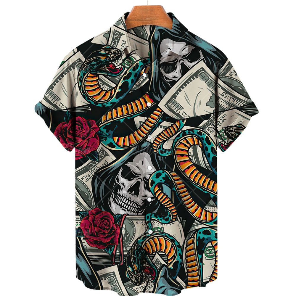 Men's 3D Skull Print Short Sleeve Shirt
