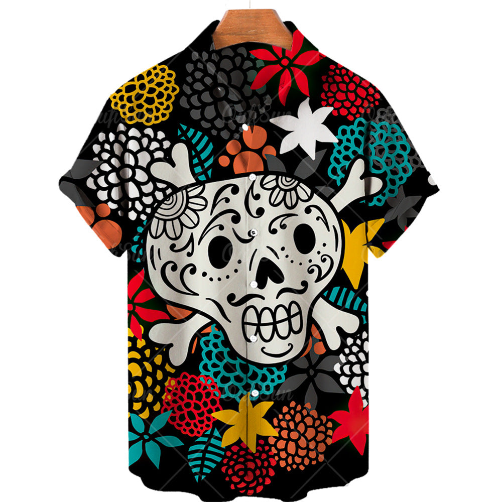 Men's 3D Skull Print Short Sleeve Shirt