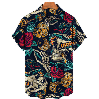 Men's 3D Skull Print Short Sleeve Shirt