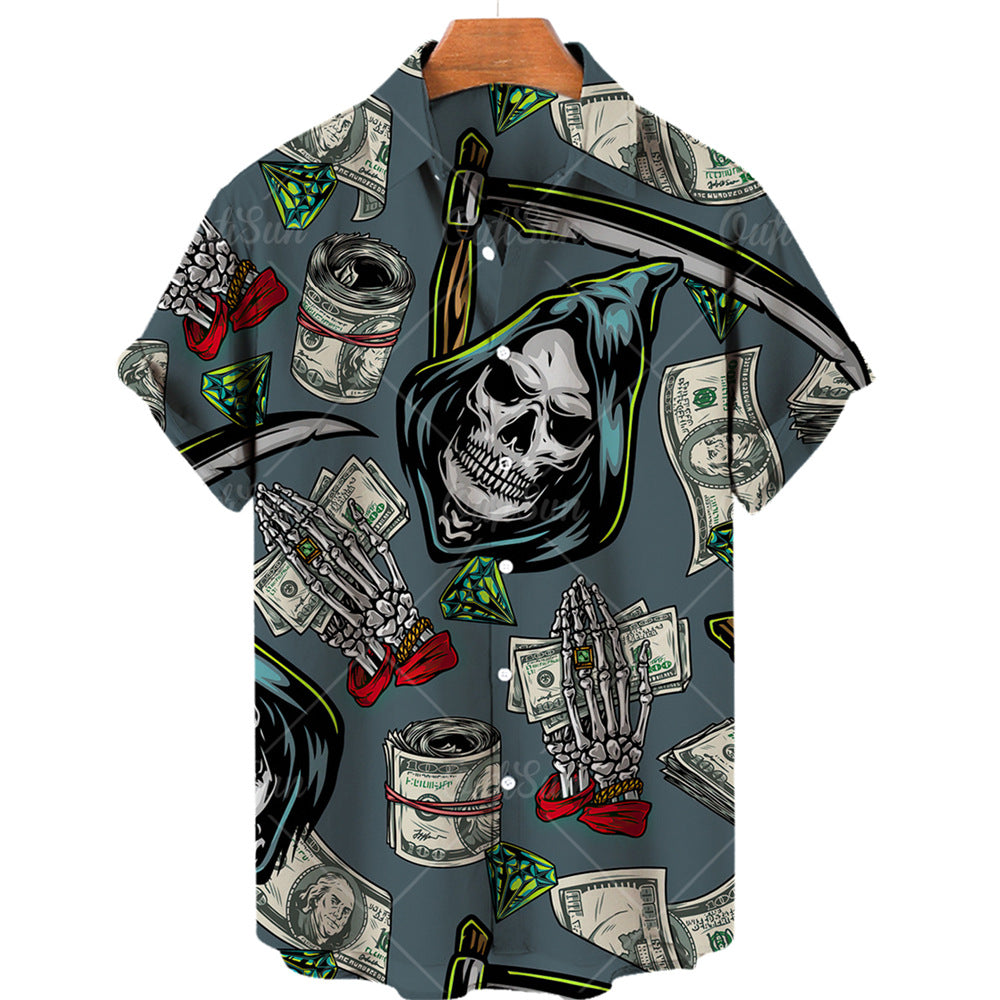 Men's 3D Skull Print Short Sleeve Shirt
