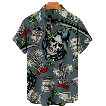 Men's 3D Skull Print Short Sleeve Shirt