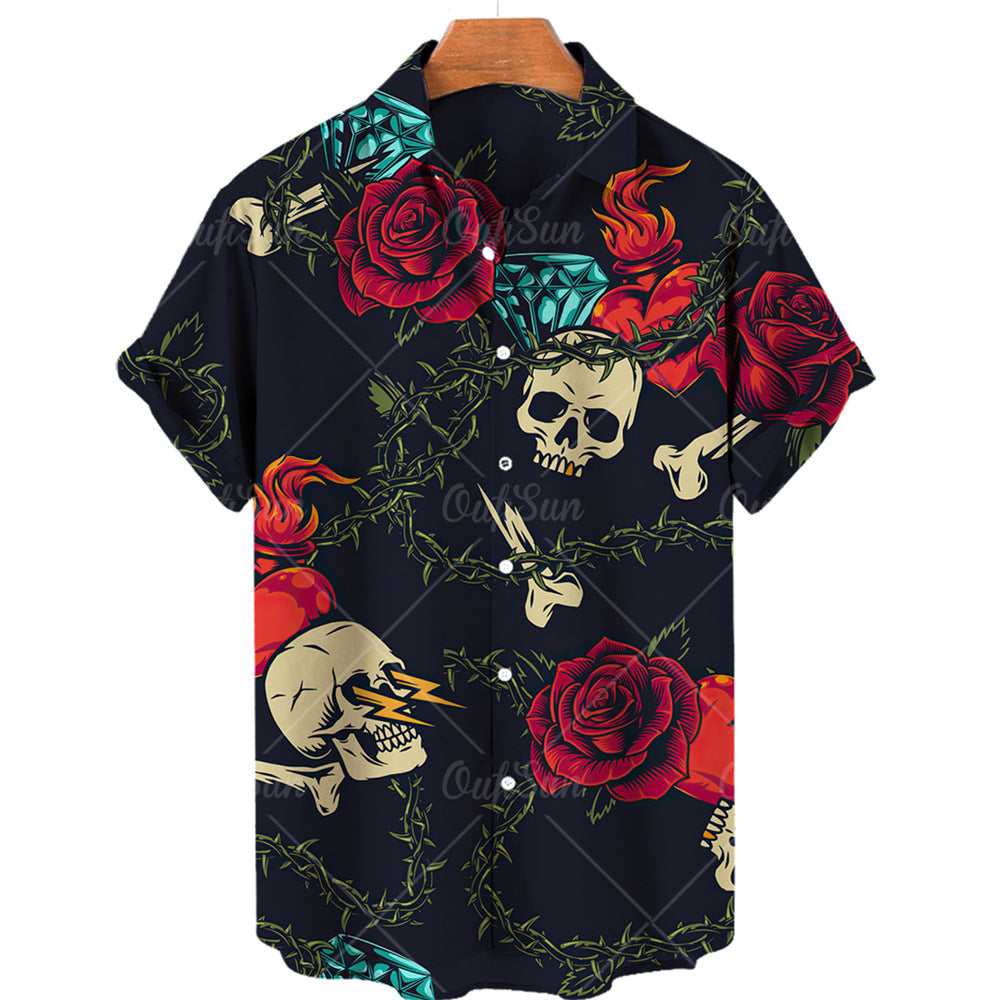 Men's 3D Skull Print Short Sleeve Shirt