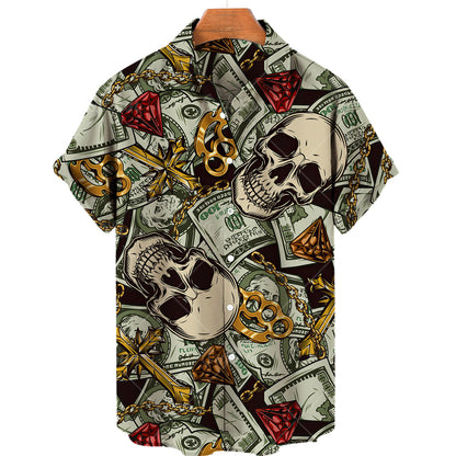Men's 3D Skull Print Short Sleeve Shirt