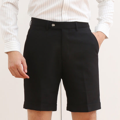 Men's 5-Point Shorts for Summer, Trendy, Slim Fit, Drapey, Cuffed, Versatile, British Style Suit Shorts, Dress Shorts