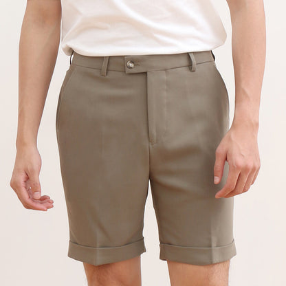 Men's 5-Point Shorts for Summer, Trendy, Slim Fit, Drapey, Cuffed, Versatile, British Style Suit Shorts, Dress Shorts