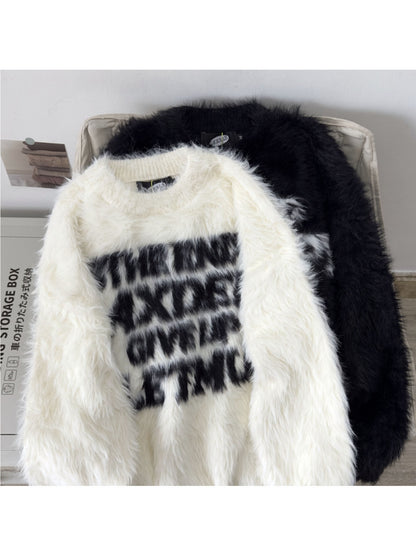 Men's and women's loose-fitting letter-style knit sweater