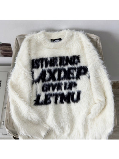 Men's and women's loose-fitting letter-style knit sweater