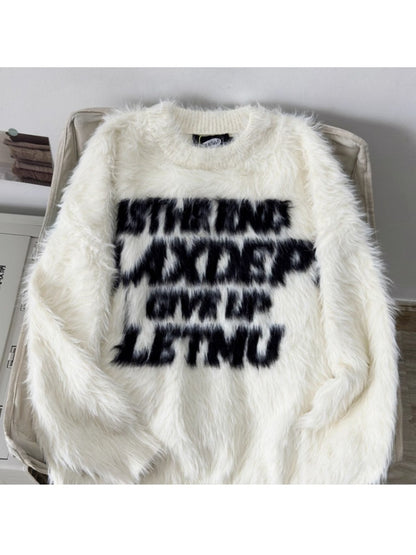 Men's and women's loose-fitting letter-style knit sweater