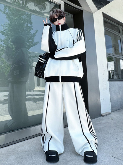 Men's Black and White Color-Block Sports Suit