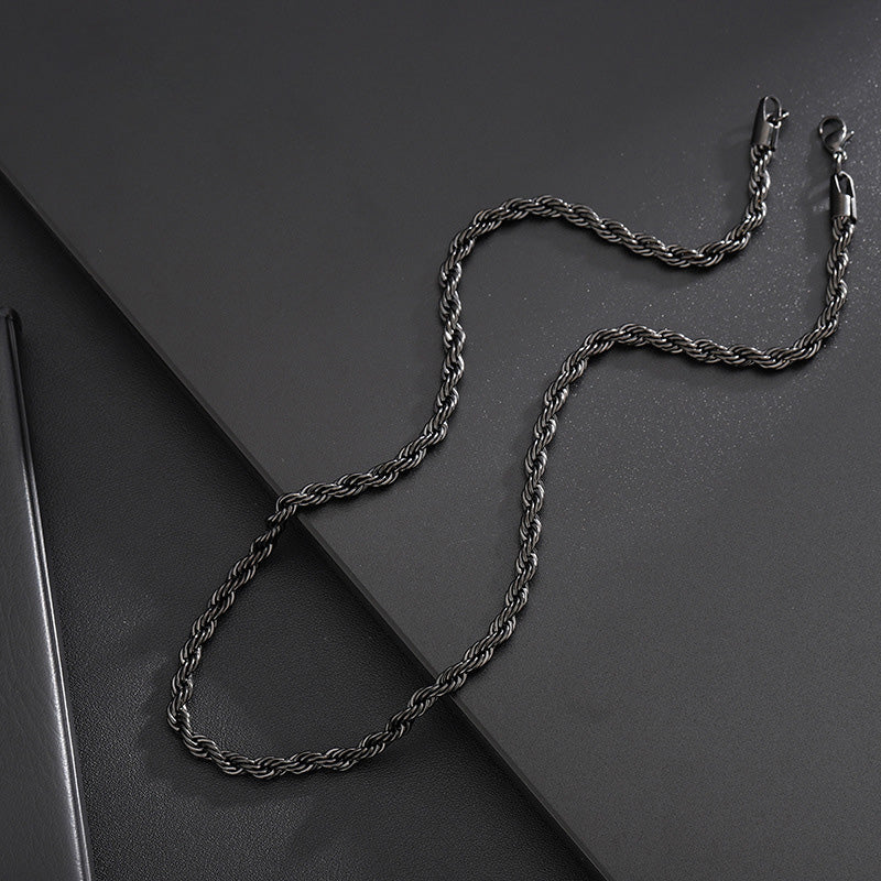 Men's Black Titanium Steel Twist Chain Necklace
