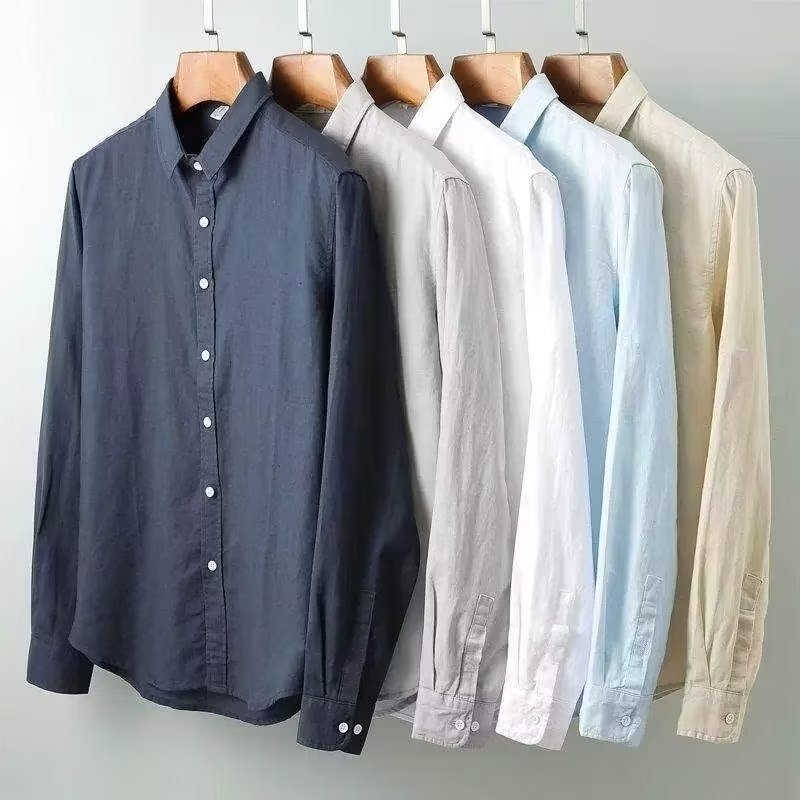 Men's Breathable Linen Shirt Long Sleeve Casual Lapel
