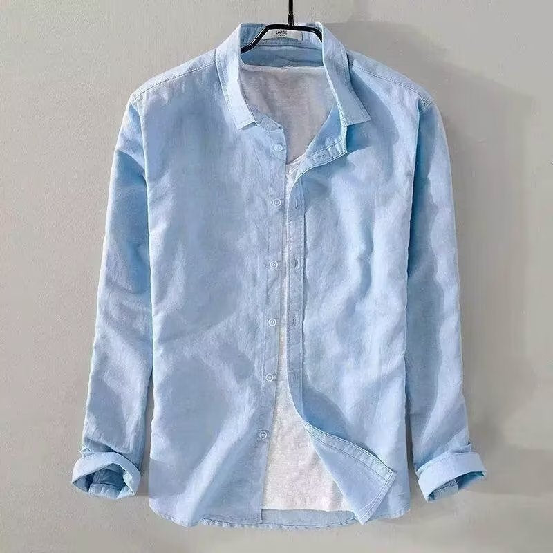 Men's Breathable Linen Shirt Long Sleeve Casual Lapel