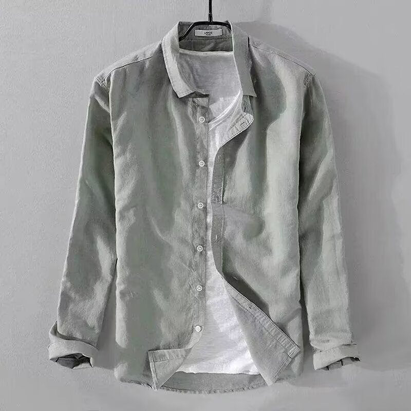 Men's Breathable Linen Shirt Long Sleeve Casual Lapel
