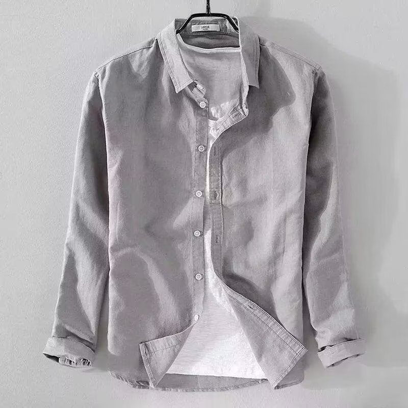 Men's Breathable Linen Shirt Long Sleeve Casual Lapel