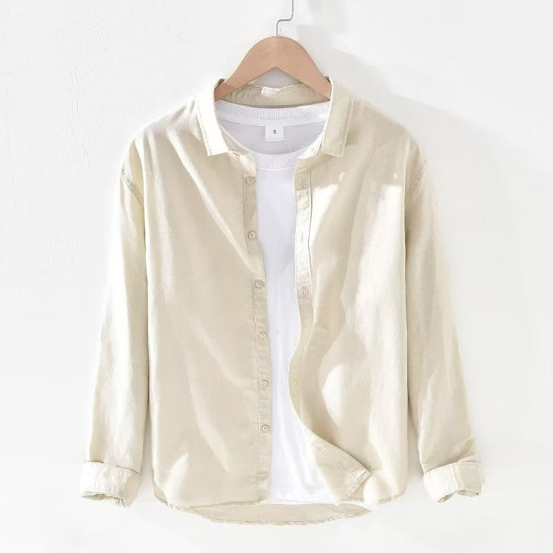 Men's Breathable Linen Shirt Long Sleeve Casual Lapel