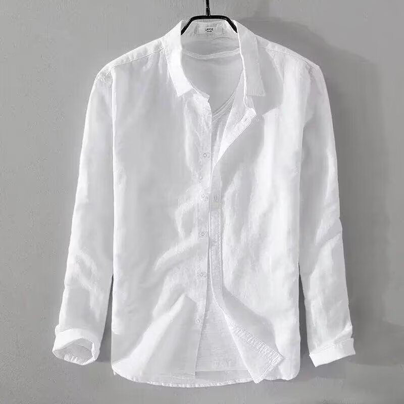 Men's Breathable Linen Shirt Long Sleeve Casual Lapel