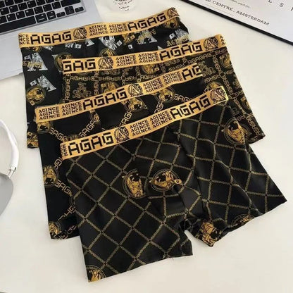 Men's Breathable Quick-Dry Boxer Shorts with Black Gold Print