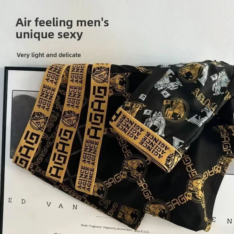 Men's Breathable Quick-Dry Boxer Shorts with Black Gold Print