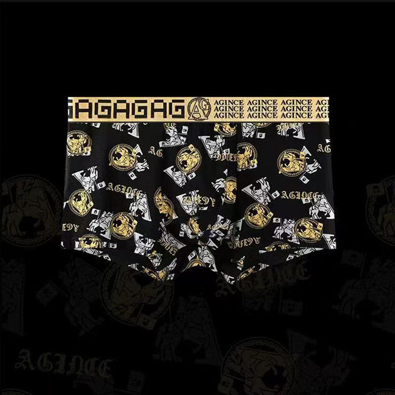 Men's Breathable Quick-Dry Boxer Shorts with Black Gold Print
