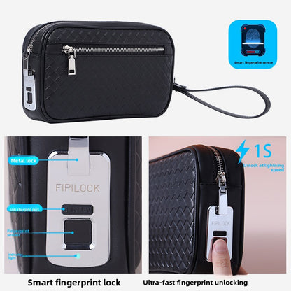 Men's Business Leather Fingerprint Lock Handbag