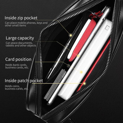 Men's Business Leather Fingerprint Lock Handbag