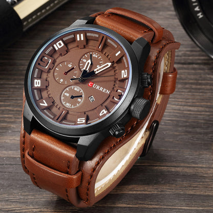 Men's Calendar Leather Strap Watch
