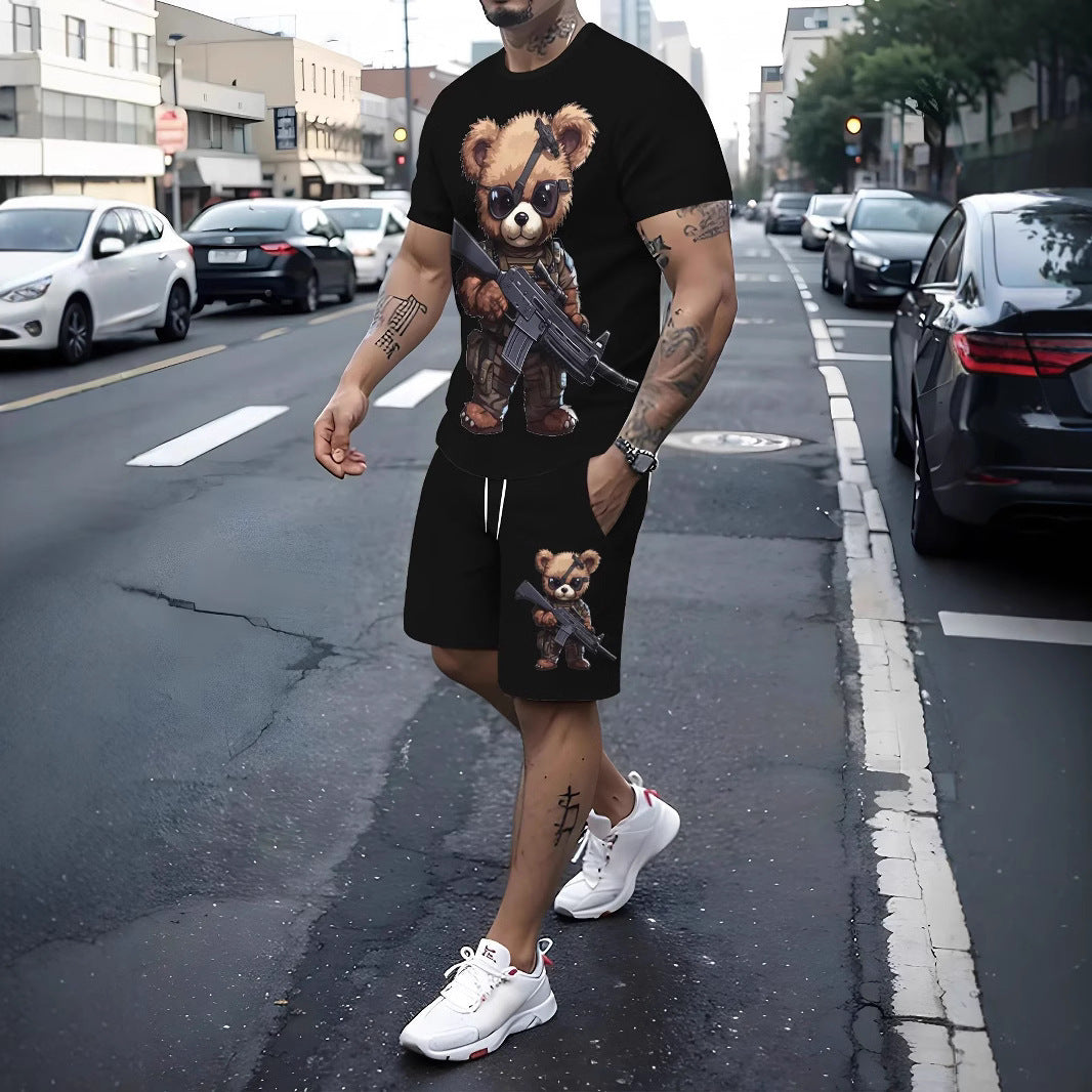 Men's Cartoon Rabbit Print Short-Sleeve T-Shirt and Shorts Set
