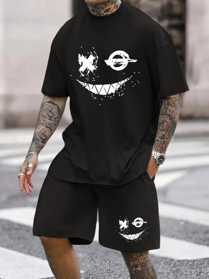 Men's Cartoon Rabbit Print Short-Sleeve T-Shirt and Shorts Set