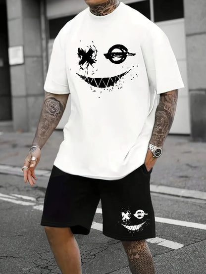 Men's Cartoon Rabbit Print Short-Sleeve T-Shirt and Shorts Set