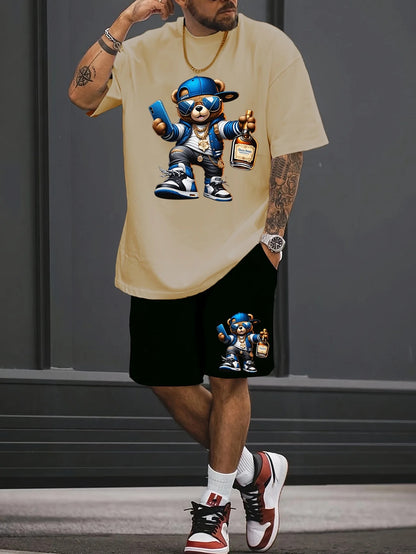 Men's Cartoon Rabbit Print Short-Sleeve T-Shirt and Shorts Set
