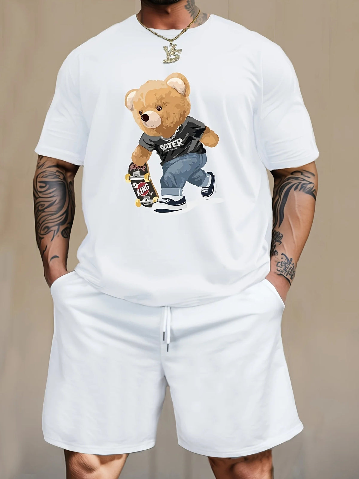 Men's Cartoon Rabbit Print Short-Sleeve T-Shirt and Shorts Set