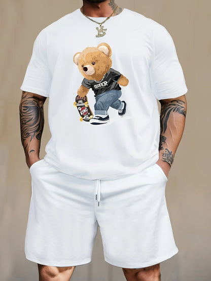 Men's Cartoon Rabbit Print Short-Sleeve T-Shirt and Shorts Set