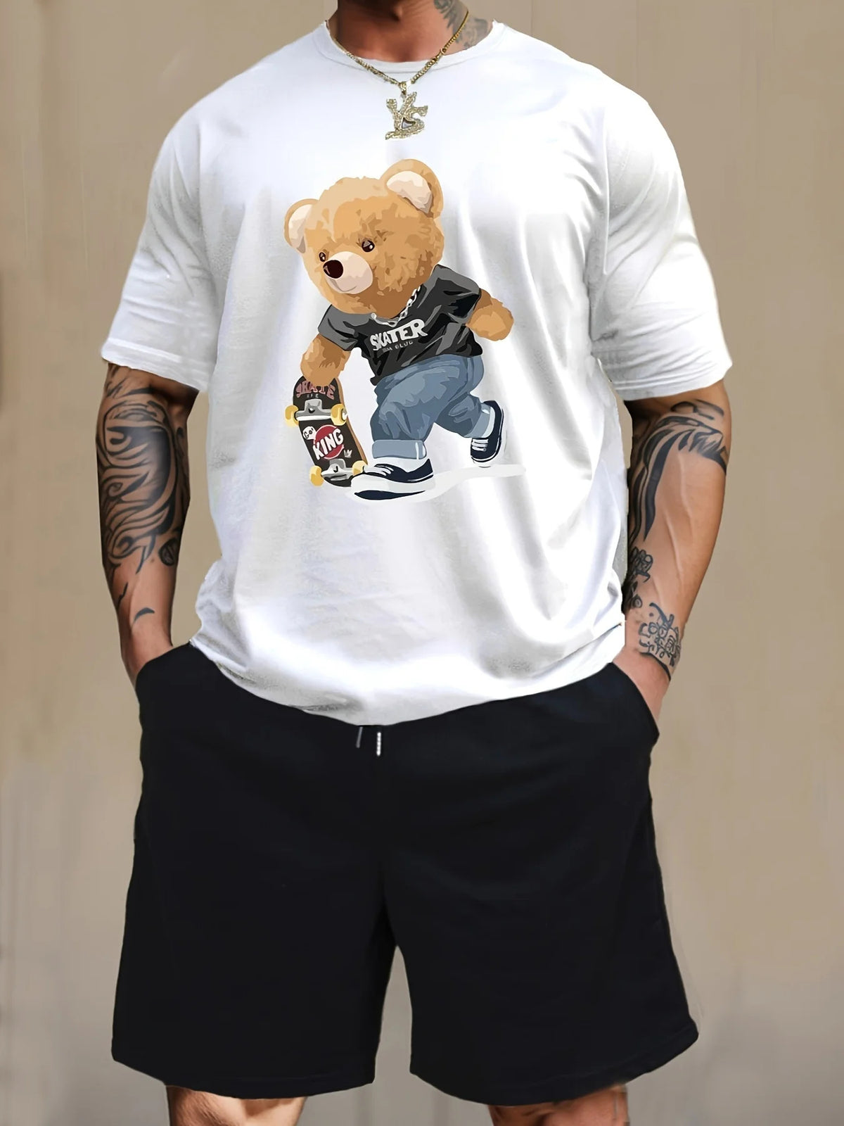 Men's Cartoon Rabbit Print Short-Sleeve T-Shirt and Shorts Set