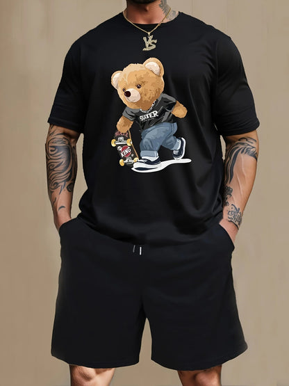 Men's Cartoon Rabbit Print Short-Sleeve T-Shirt and Shorts Set