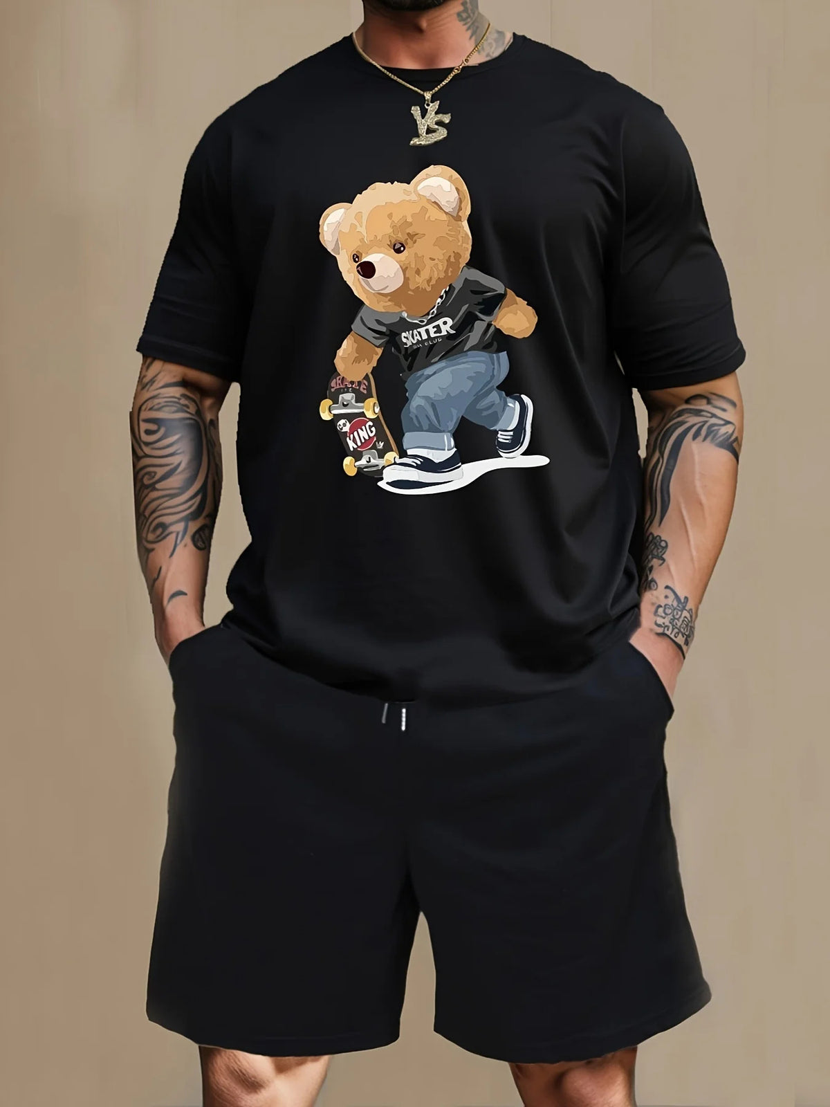 Men's Cartoon Rabbit Print Short-Sleeve T-Shirt and Shorts Set