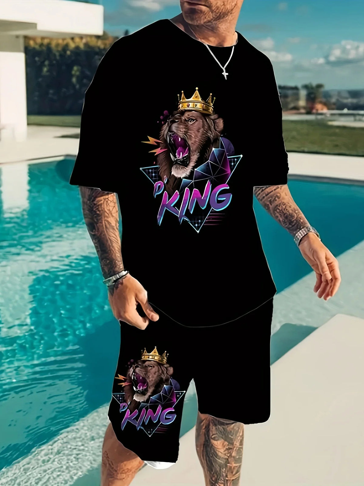 Men's Cartoon Rabbit Print Short-Sleeve T-Shirt and Shorts Set