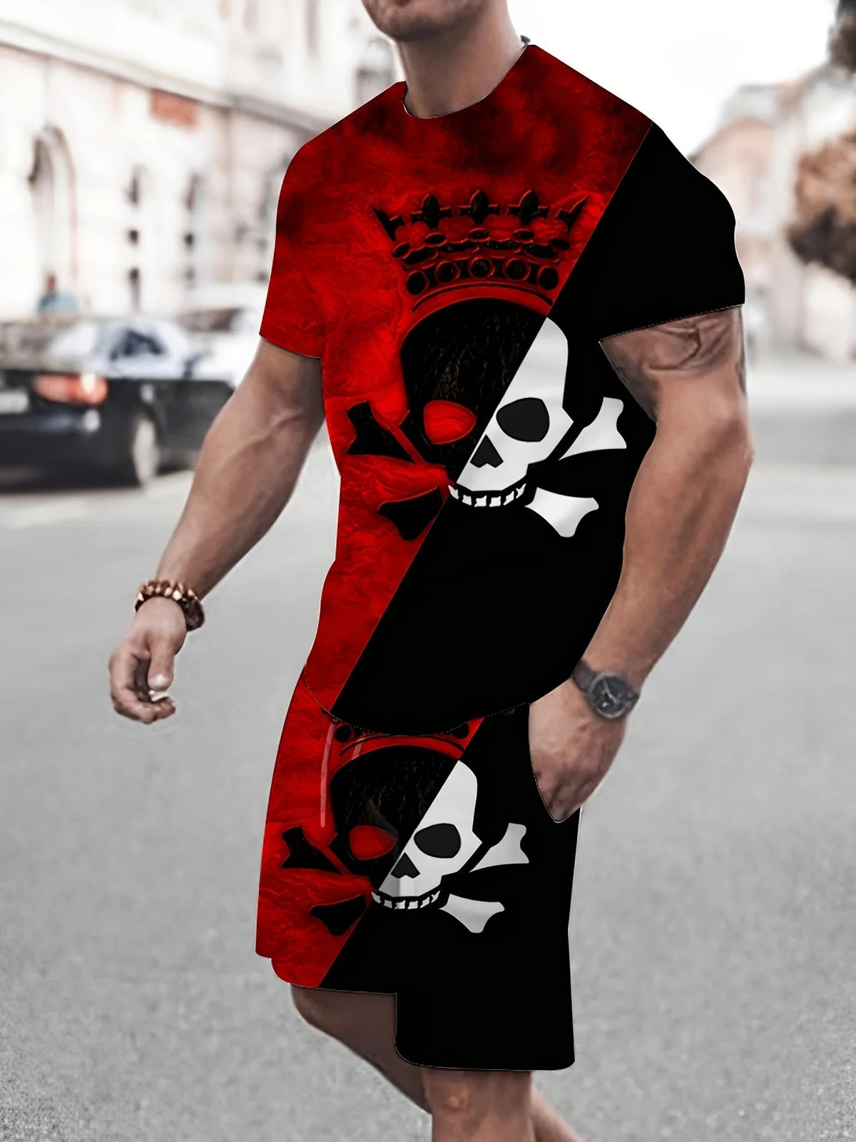 Men's Cartoon Rabbit Print Short-Sleeve T-Shirt and Shorts Set
