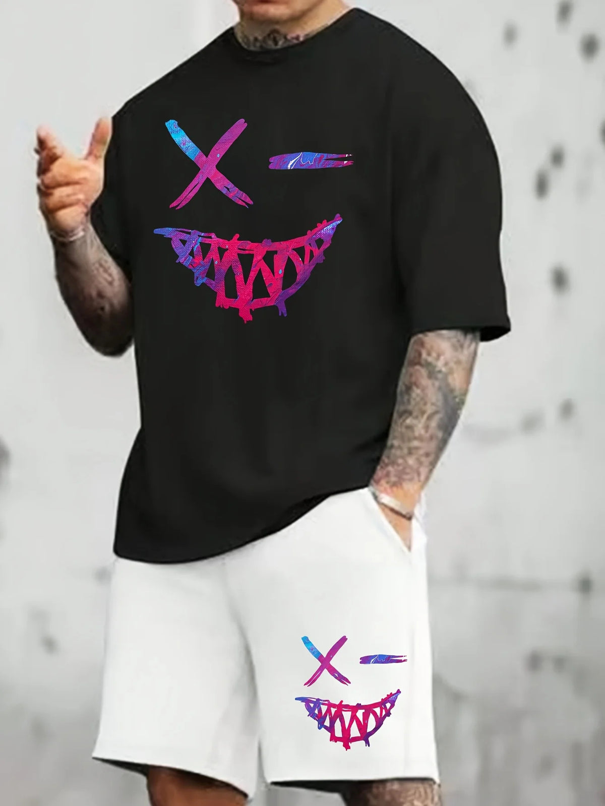Men's Cartoon Rabbit Print Short-Sleeve T-Shirt and Shorts Set
