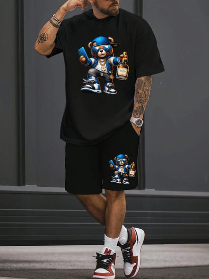 Men's Cartoon Rabbit Print Short-Sleeve T-Shirt and Shorts Set
