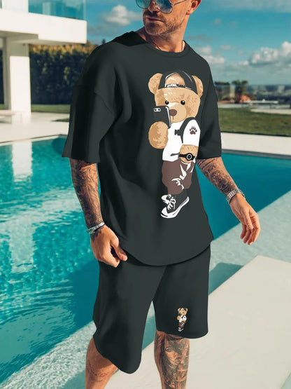 Men's Cartoon Rabbit Print Short-Sleeve T-Shirt and Shorts Set