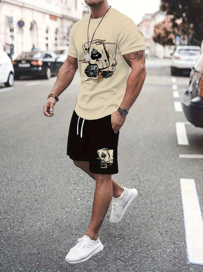 Men's Cartoon Rabbit Print Short-Sleeve T-Shirt and Shorts Set