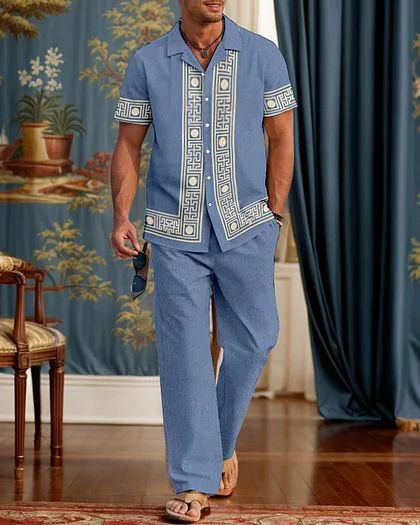 Men's Casual 3D Printed Shirt and Trousers Suit