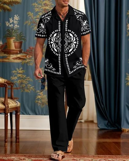 Men's Casual 3D Printed Shirt and Trousers Suit