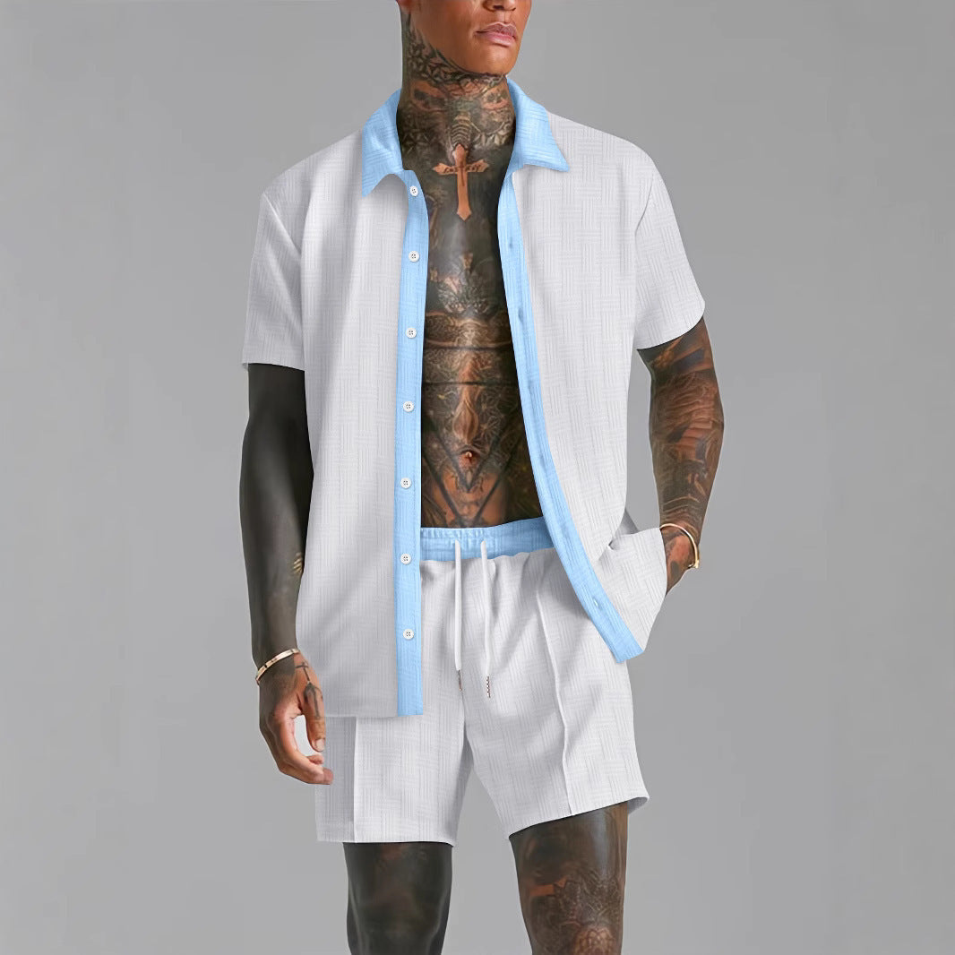 Men's casual color-blocked shirts and shorts