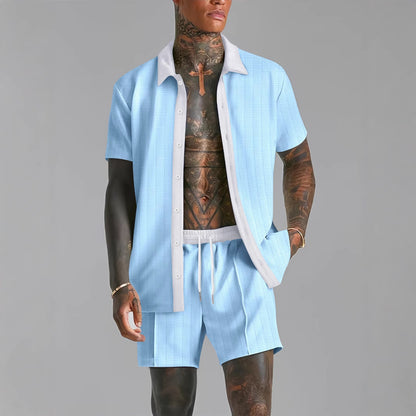 Men's casual color-blocked shirts and shorts