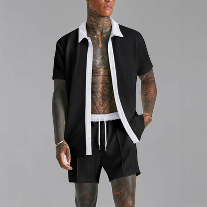 Men's casual color-blocked shirts and shorts