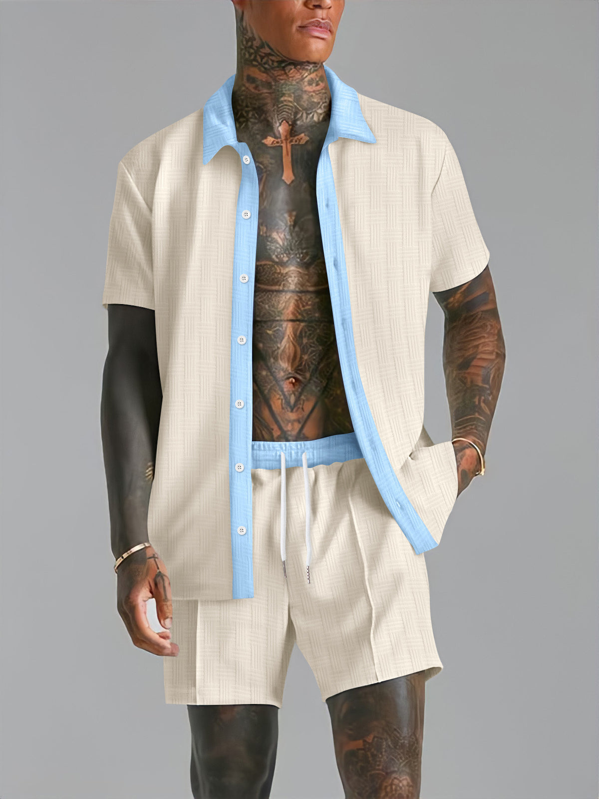 Men's casual color-blocked shirts and shorts